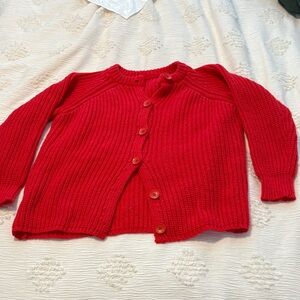 Red Ribbed Button-Front Women's Sweater Cardigan